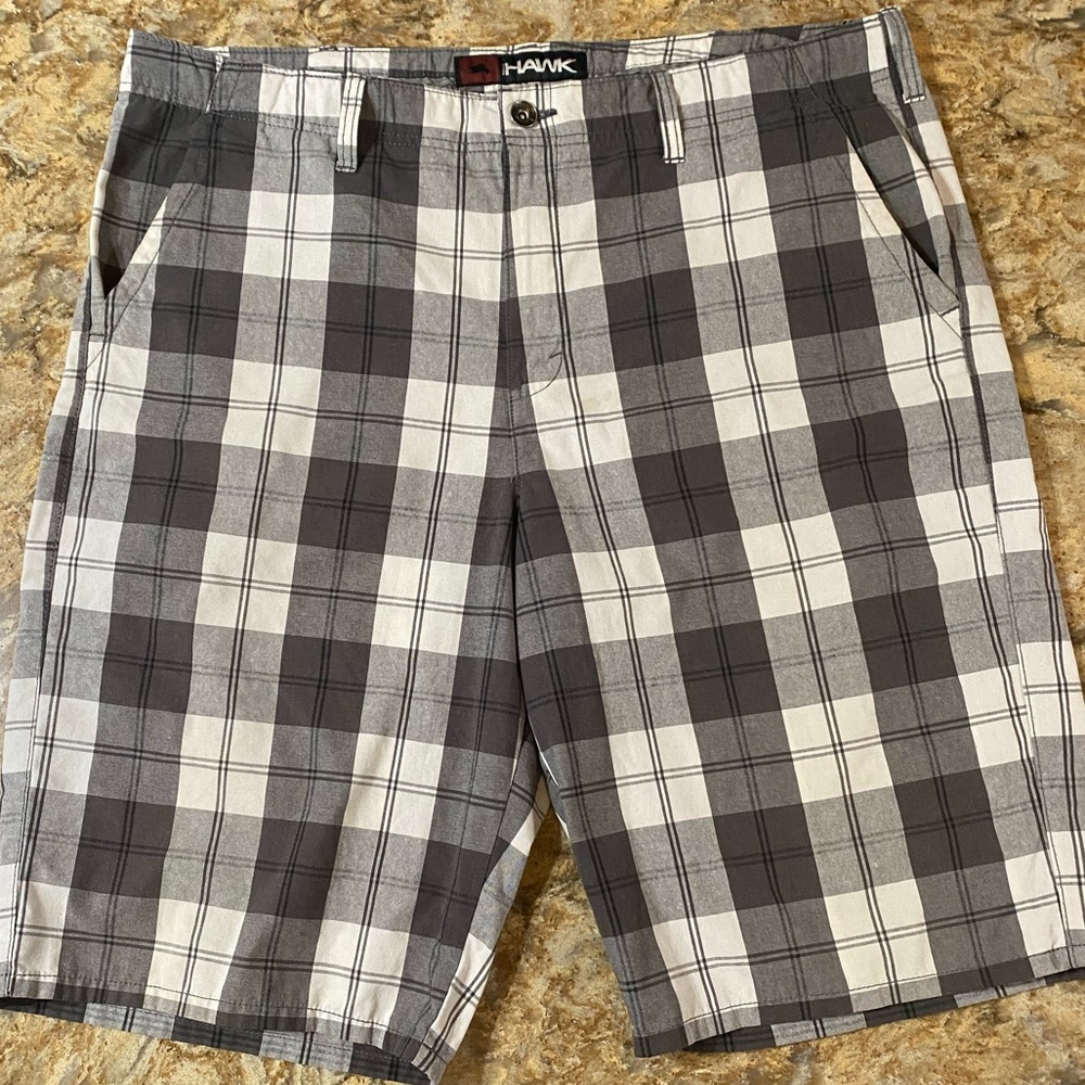 Tony Hawk Gray Plaid Men's Flat Front Shorts